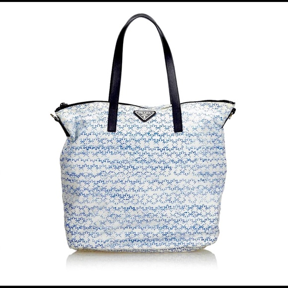 Prada Bags Prada Nylon Floral Shoulder Bag White Blue Poshmark